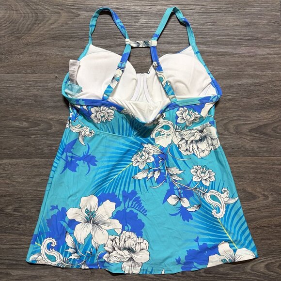Beach House Tankini Top Size 10 Coastal Floral Tropical Hawaiian Blue White NEW - Picture 4 of 9